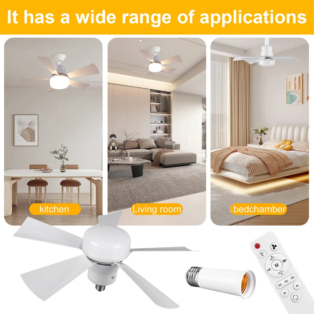 

Socket Fan Light with Remote Ceiling Fan with Light Adjustable Wind Speed Light Bulb Fan Dimmable LED Light Fan for Home Office
