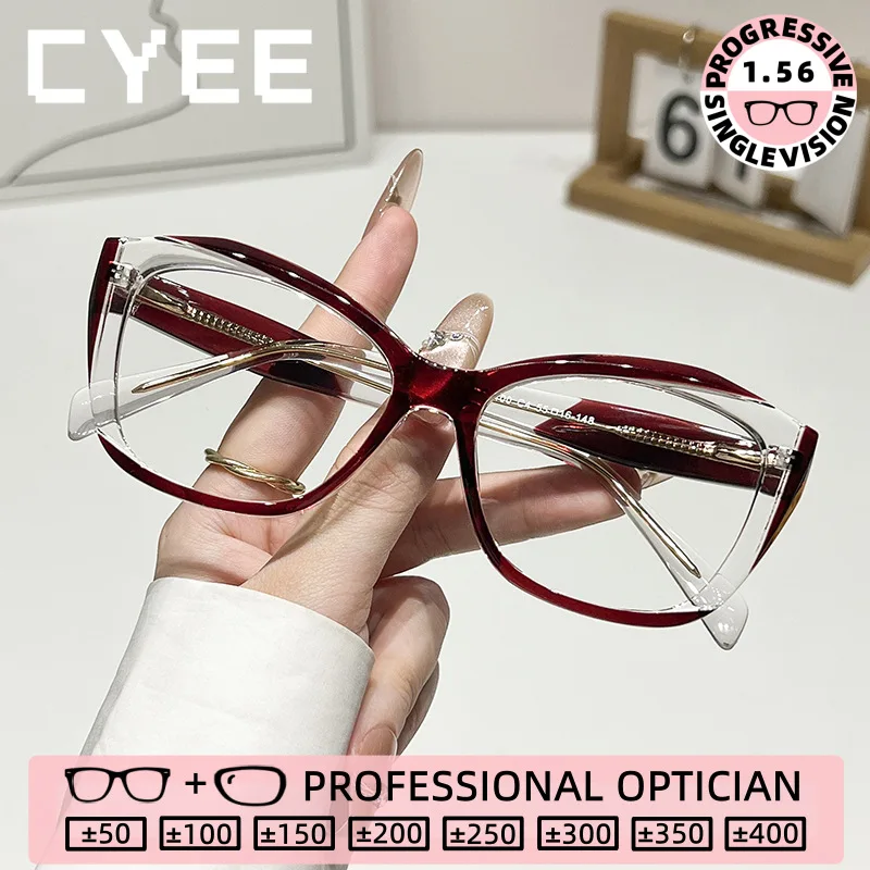 

CYEE Two-Tone Currents TR Women High Quality Reading Glasses Photochromic Myopia Eyeglasses Custom Prescription Optical Eyewear