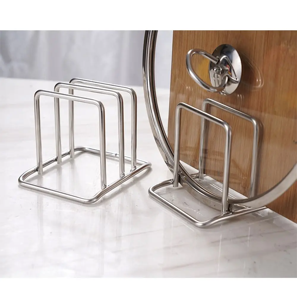 Stainless Steel Cutting Board Holder Space Saving Rustproof Pot Lid Stand Sturdy 2 Sectional Chopping Board Organizer Countertop