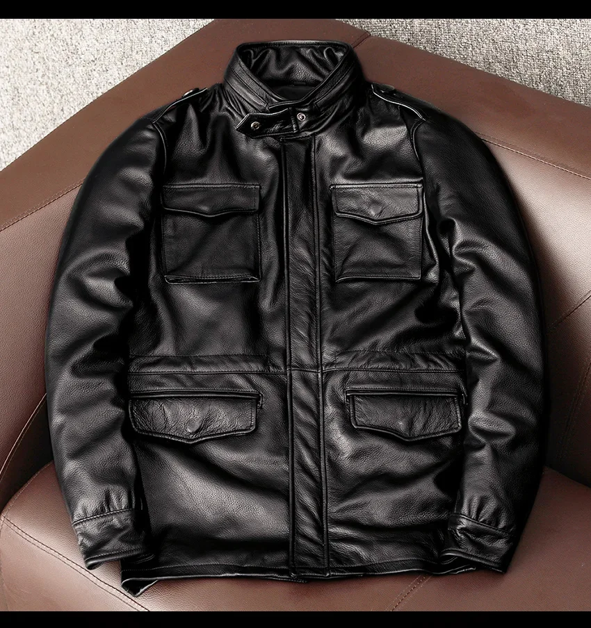 YR!Wholesales.2025 sales black cowhide jacket.100% genuine leather coat.warm clothes.plus size M65 real