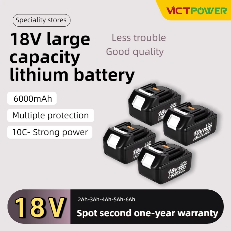 

New 18V High-Quality Multi Capacity Lithium Battery Replaces Makitabl1860B Bl1840B Bl1850B 6000Mah Power Tool Lithium Battery