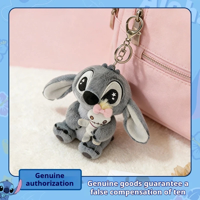 

Оригинальный лицензионный плюшевый брелок Стич, серая мягкая игрушка-кукла с сумкой-рюкзаком, подвеска для рюкзака, милый подарок для детей и девочек