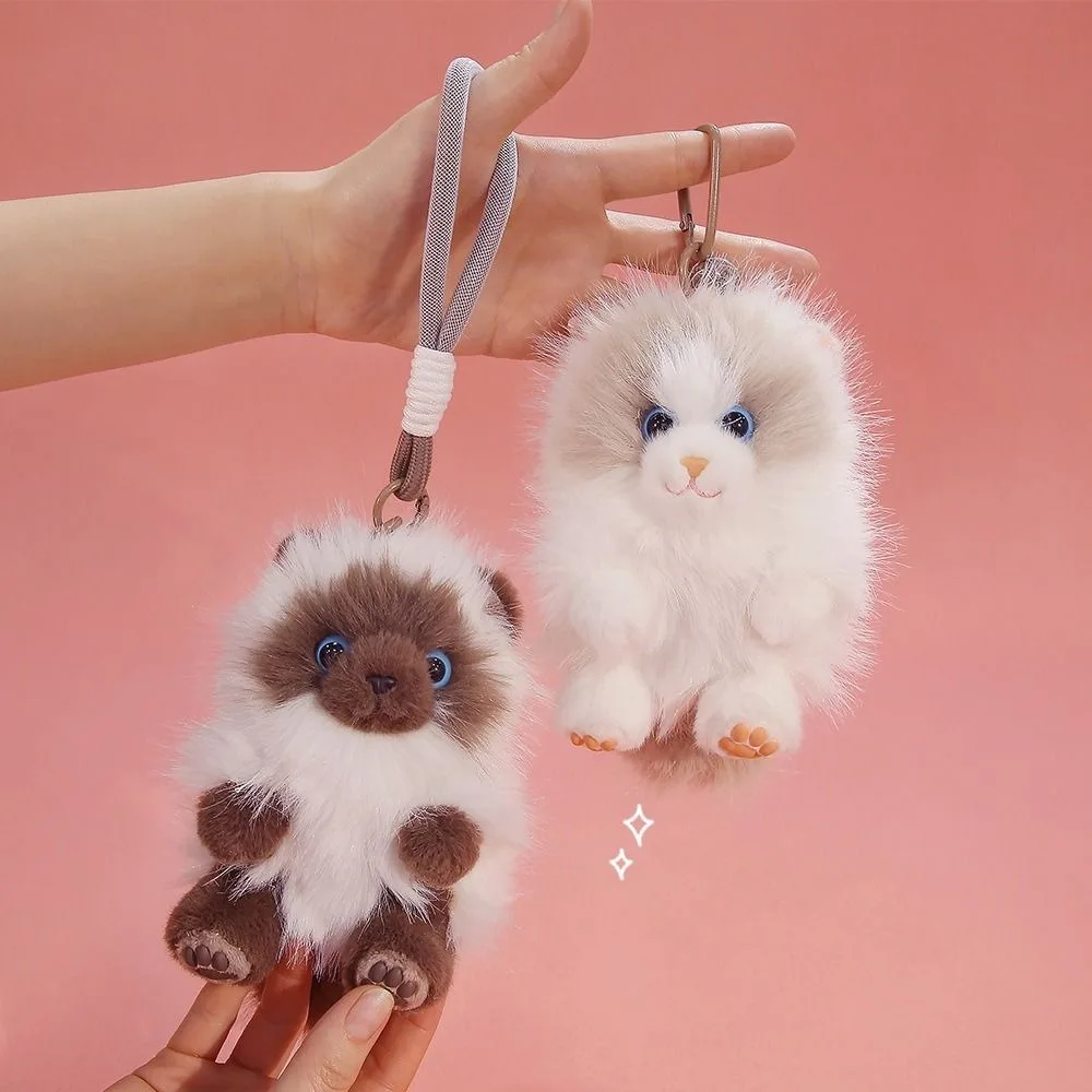 

Lovely PP Cotton Puppy Cat Keychain Simulation Cat Soft Pendant Cute Cartoon Long Hair Cat Keyring Girl