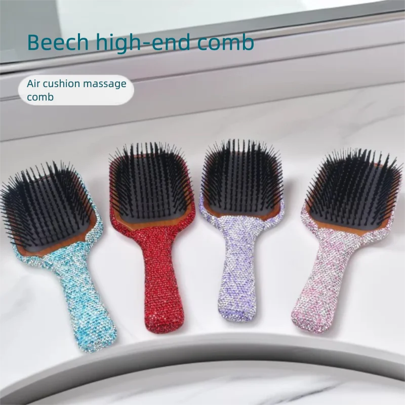 Diamond-encrusted Air Bag Comb, Massage Scalp Meridians, Wooden Comb, Children's Static Electricity, Long Hair, Large Board Comb