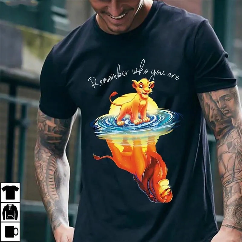 Remember Who You Are. Fashion Simba Water Reflection Mufasa T-Shirt 100% Cotton O-Neck Summer Short Sleeve Casual Mens T-shirt