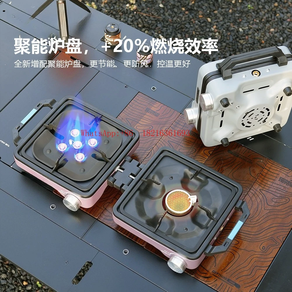 New Outdoor Portable Double Head Cassette Stove Camping Stove Tea Cooking Equipment Full Set