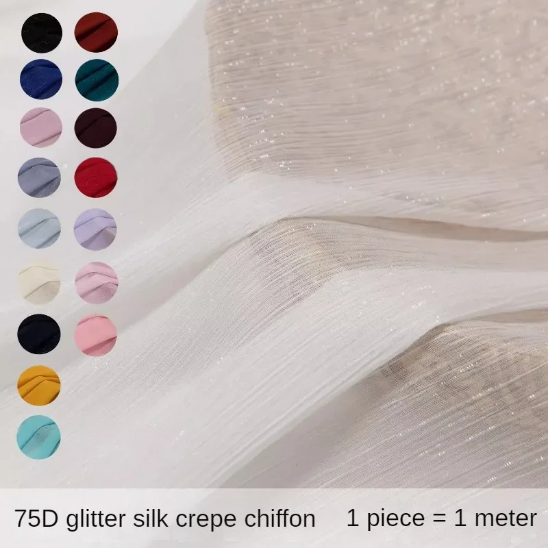 Summer Silver Glitter Crepe Chiffon Fabric By Meters for Clothes Dress Doll Diy Sewing Needlework Cloth Thin Soft White Blue Red