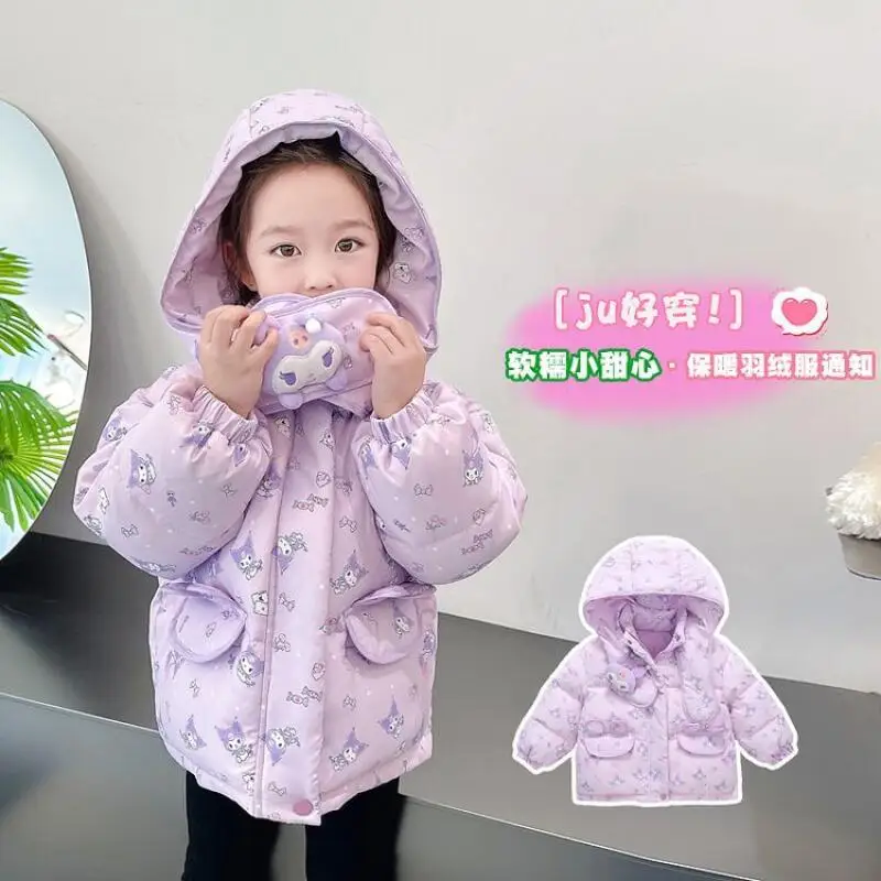 

Модный пуховик Kuromi для девочек, новая зимняя коллекция Sanrio, детское модное толстое теплое пальто с героями мультфильмов Kawaii, детский подарок