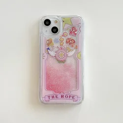 Cute Pink Card Captors Sakuras Transparent Quicksand Phone Case for IPhone 15 14 13 12 11 Pro Max Anti-fall Back Cover