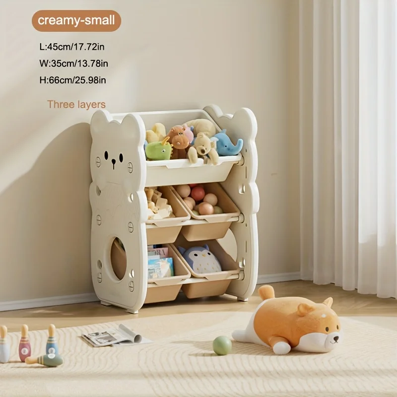 خزانة تخزين منظم ألعاب الأطفال من ثلاث طبقات، كتب وملابس ذات سعة كبيرة، صندوق تخزين كبير، رف حضانة معياري لغرفة المعيشة