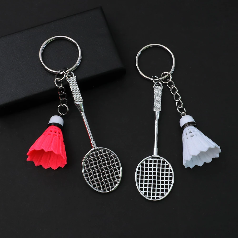 Colorful Badminton Keychain Metal Simulation Racket Keyring Sports Letter Webbing Pendant Car Backpack Ornaments Fans Souvenir