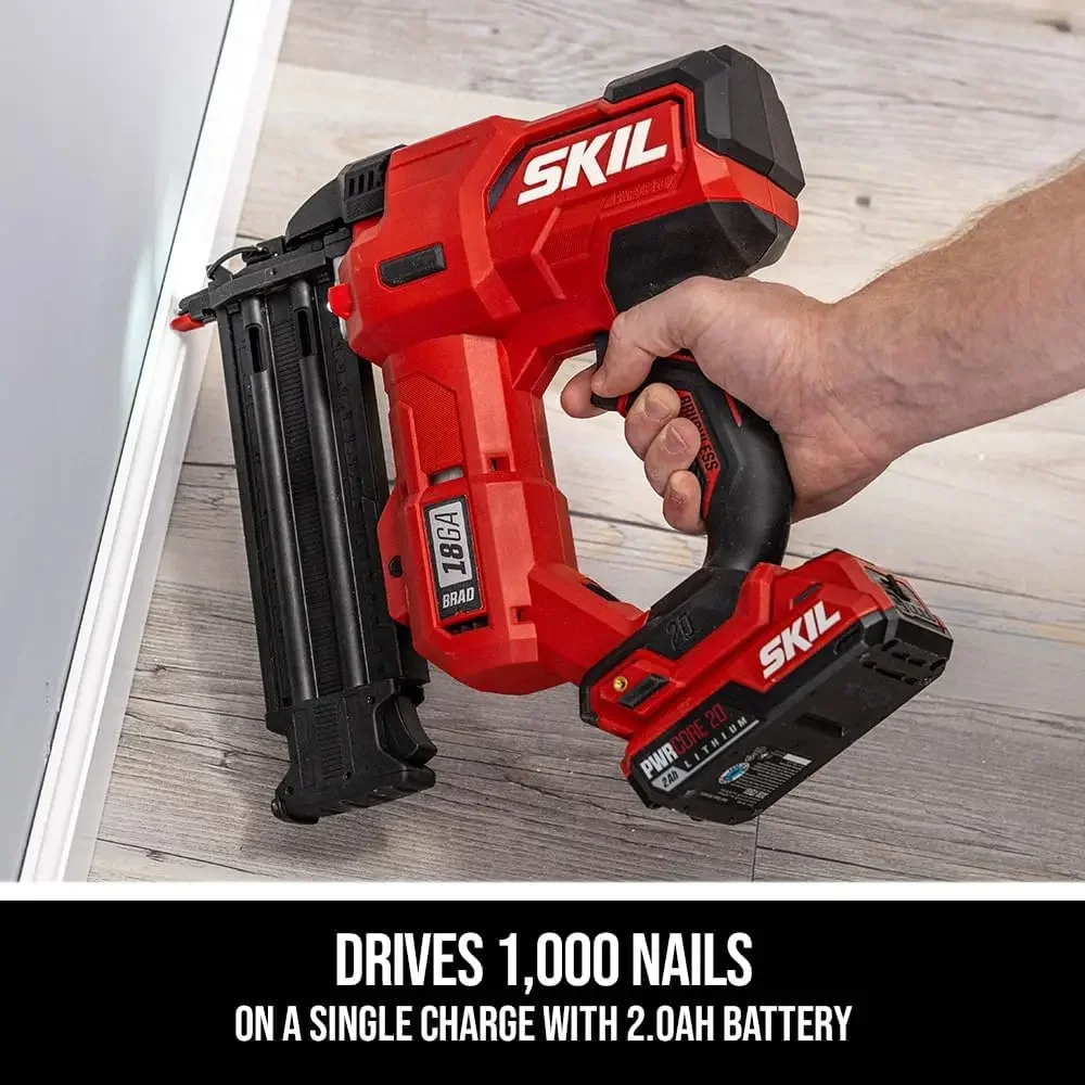 SKIL PWR CORE 20 Brushless 20V 18Ga Brad Nailer Kit including 2.0Ah USB-C Battery and Charger-NA1800B-10