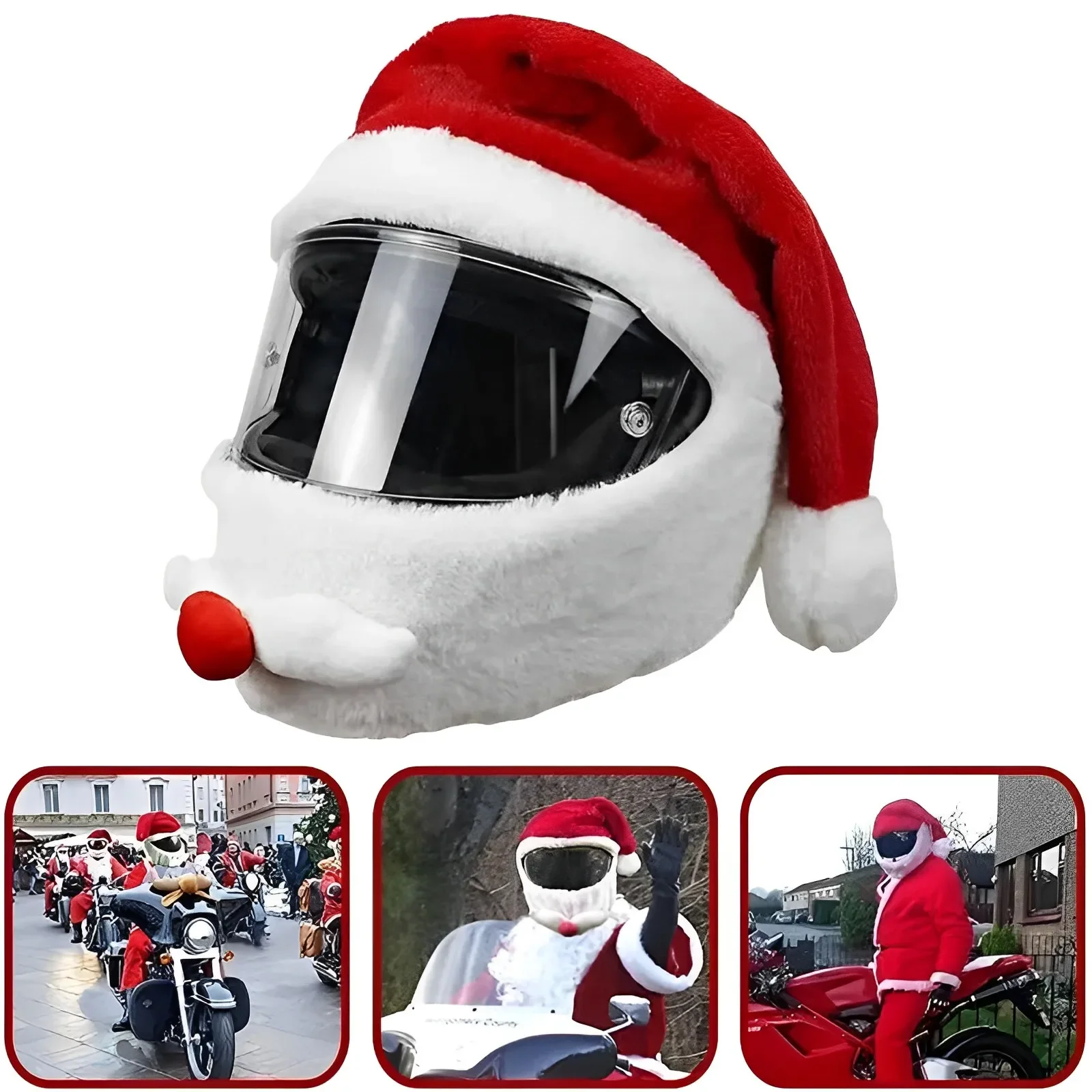 Motorcycle Helmet Cover Christmas Santa Hat Full Face Safe Hat Santa Claus Racing Cap Merry Christmas Decoration Gift image 2