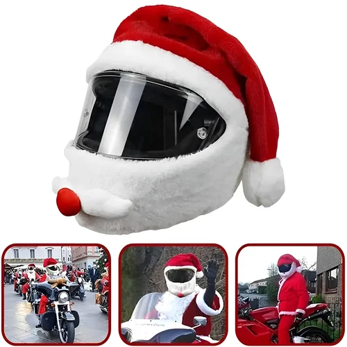Imagen 2 del producto Funda para casco de motocicleta, sombrero de Papá Noel de Navidad, sombrero seguro de cara completa, gorra de carreras de Papá Noel, regalo de decoración navideña