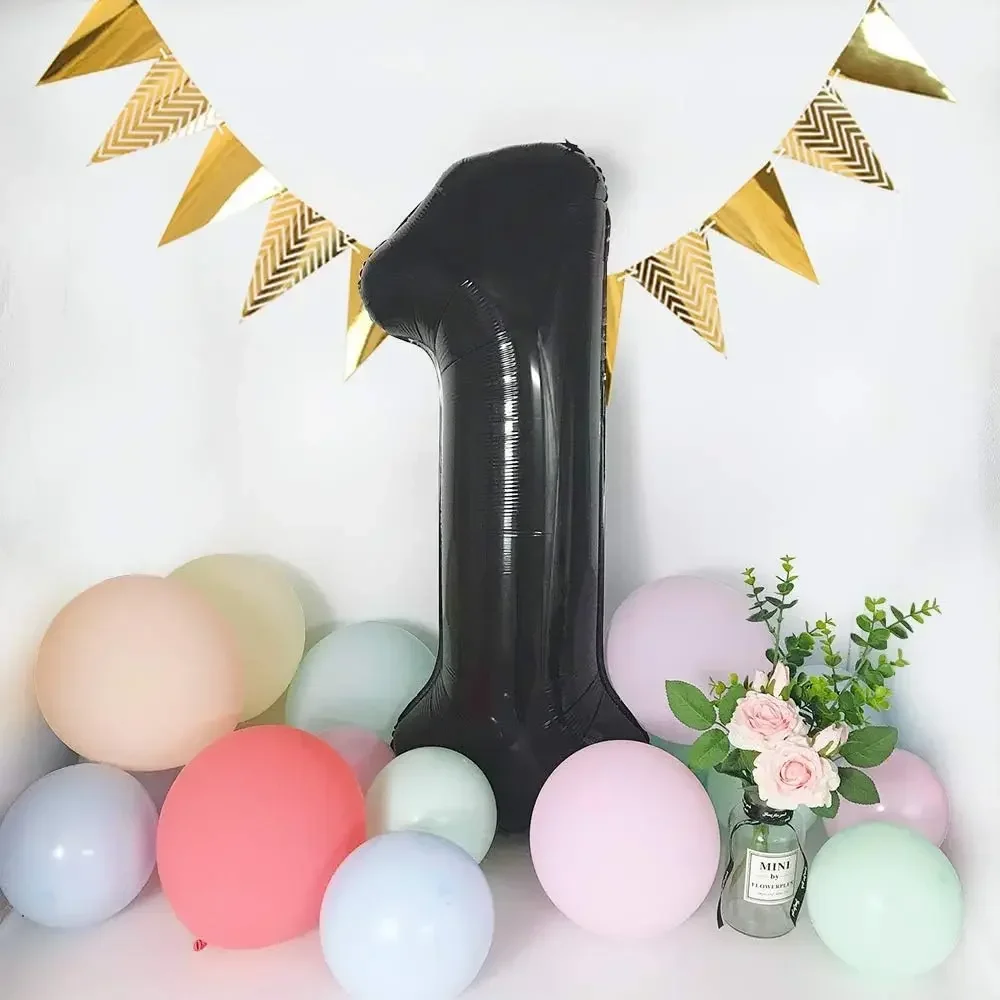 40 Zoll Schwarze Große Zahlenballons 0-9 Digital 1 Heliumballon Große Folienballons Dekorationen für Geburtstagsfeiern – Detail 5