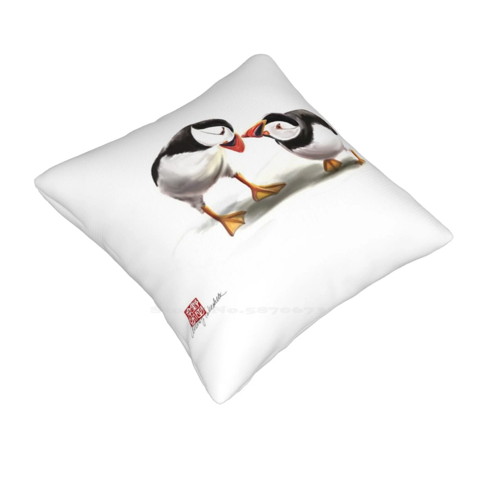 Puffin Love Home Sofa Car Cushion Cover Pillowcase Birds Northatlanticpuffin Puffin Couple Bird Couple Waterfowl North Atlantic