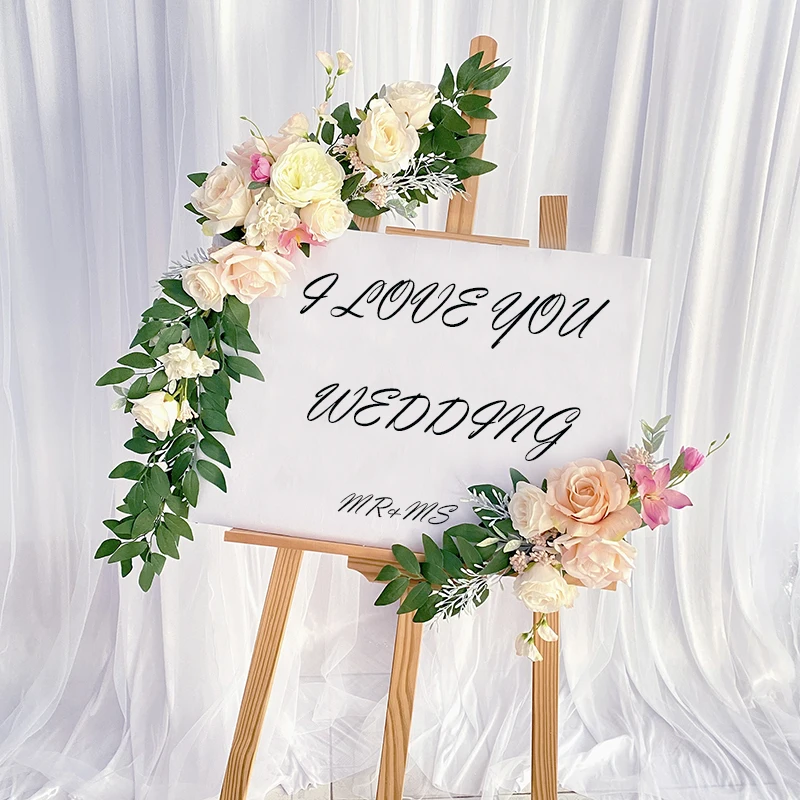 New Custom Wedding Welcome Card Florals Rose Peony Artificial Creative Sign Corner Floral for Party Event Decor Garland Flower