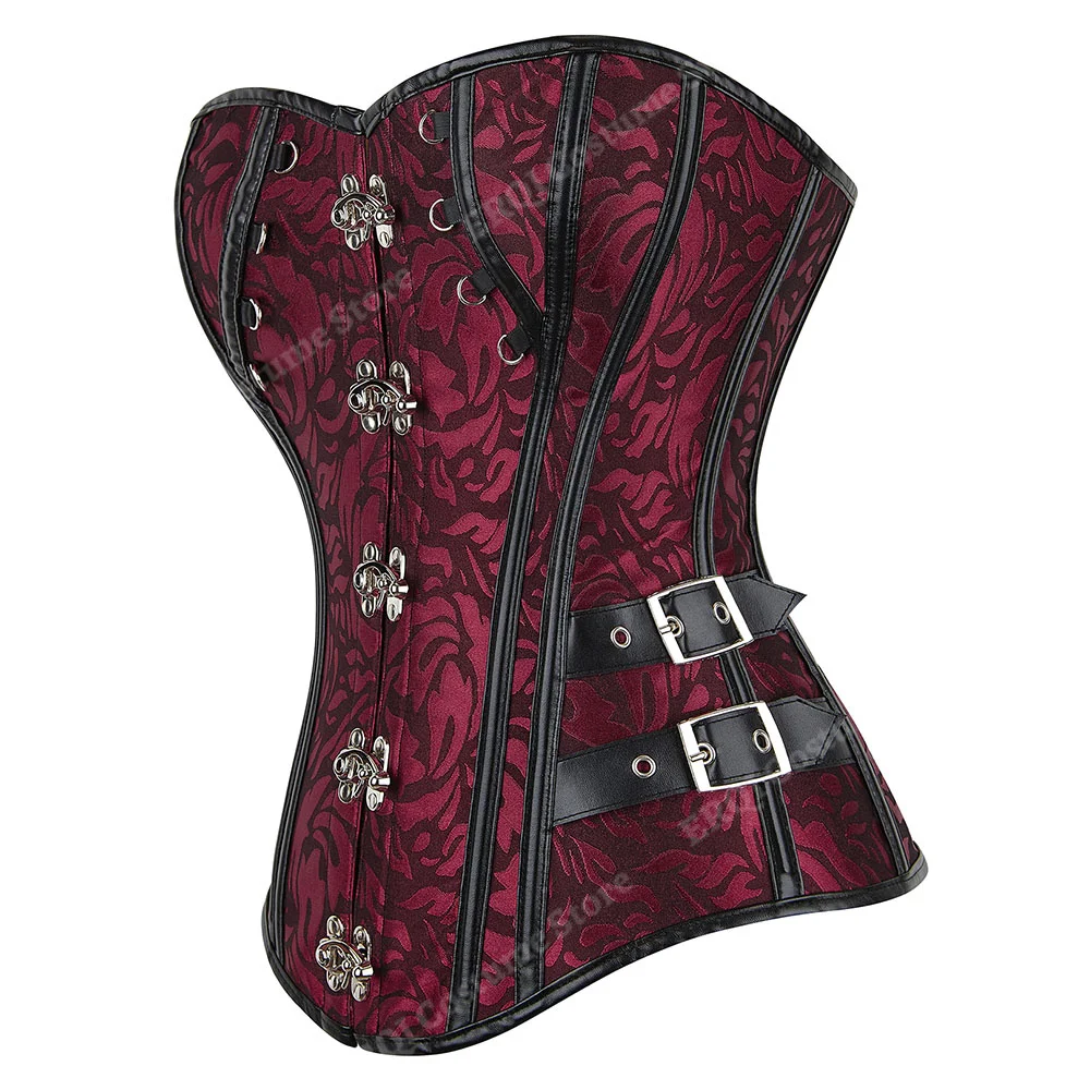 Steampunk-Korsett für Damen, Übergröße, Piraten-Korsett, Oberteil, Überbrust, Halloween, Schnürkostüm, Gothic, Steampunk-Korsett, Metallic, Rot, Braun – Detail 4