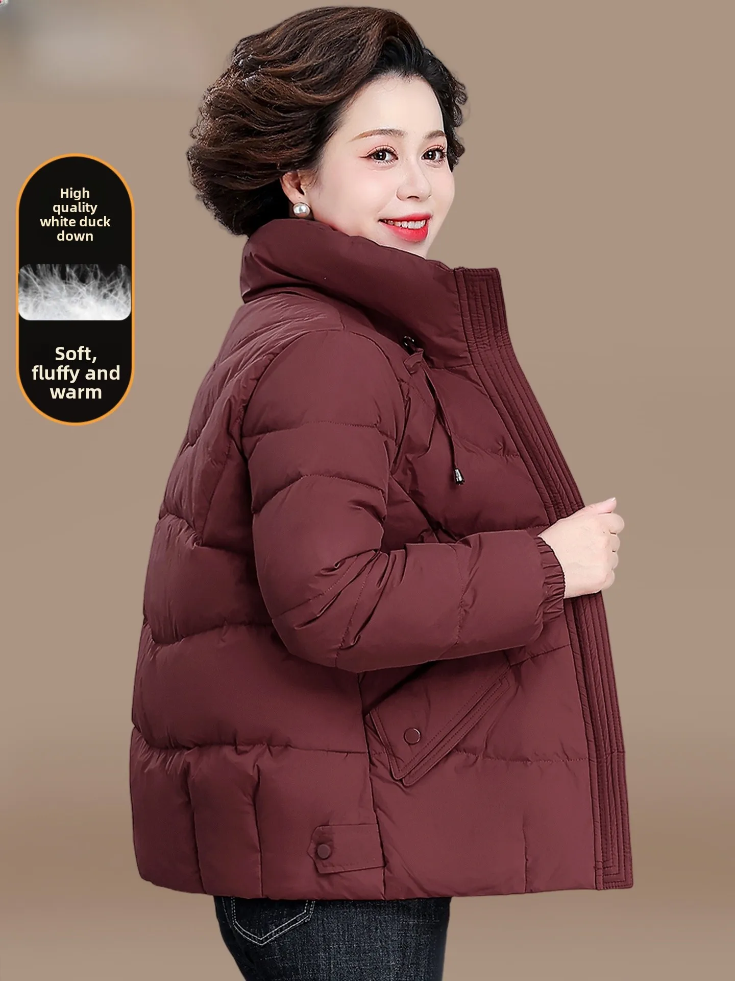 

Red down Jaet Winter Clothes for ort Mothers Middle-Aged Women Faionable Loose Fit Polyester Fiber 95% down Filling