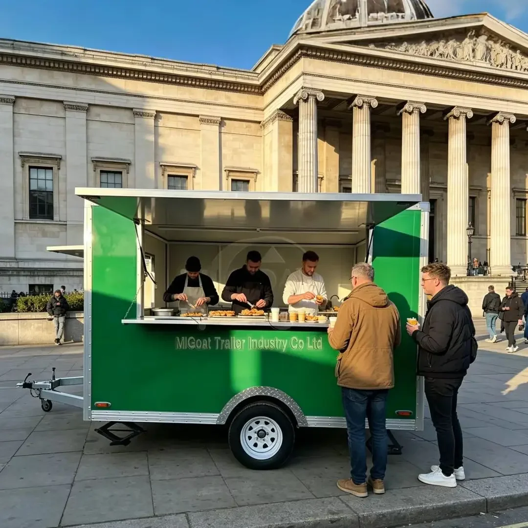 Bright Green Single-Axle Square Food Trailer Large Flip-Up Service Window Blank Mobile Fast Food Concession Cart