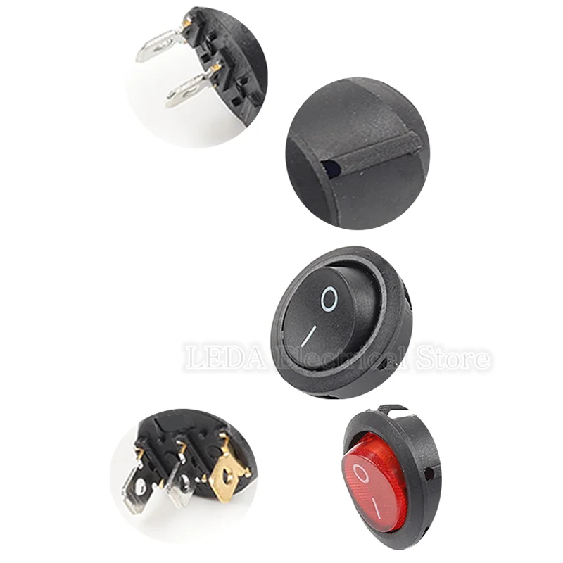 5Pcs KCD1-105 19mm Diameter Small Round Boat Rocker Switches Black White Red Yellow Mini Round 2Pin 3Pin ON-OFF-ON Rocker Switch