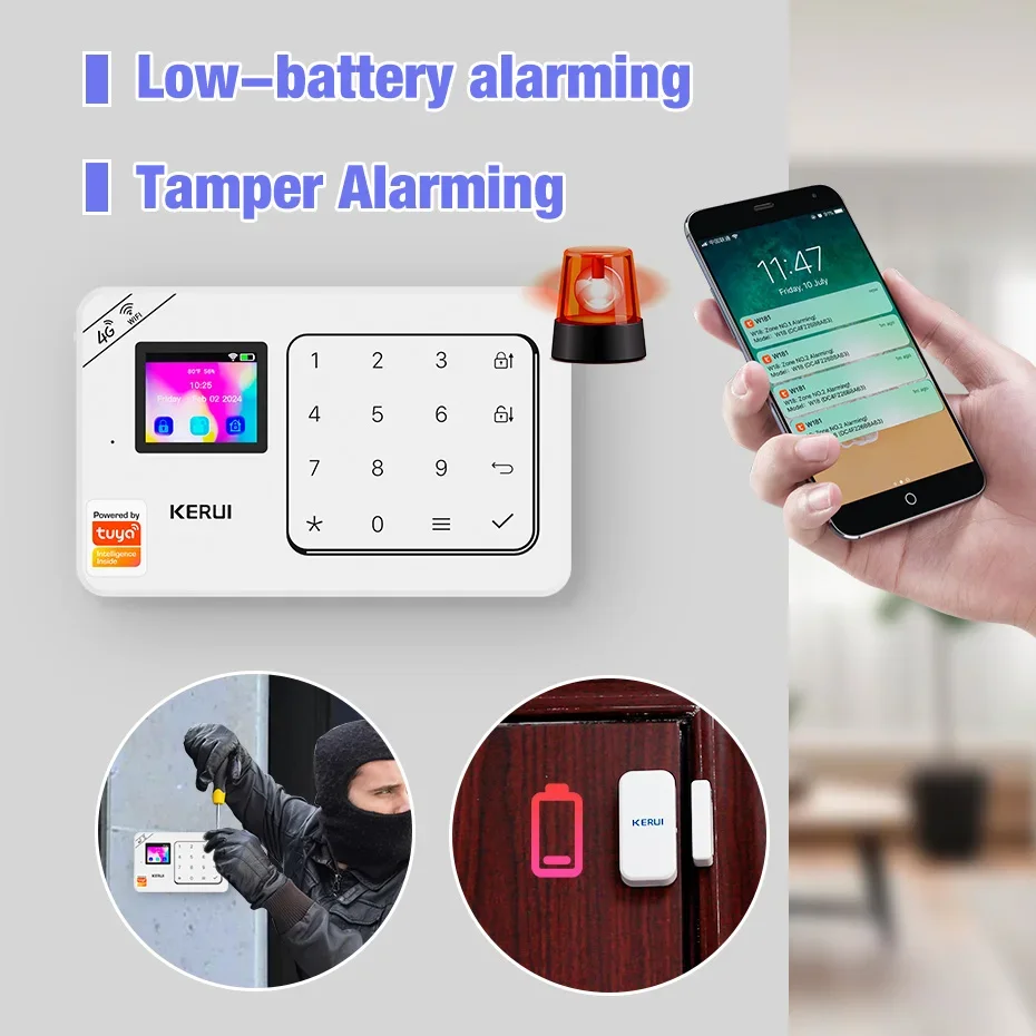 KERUI Home Alarm Kit Wireless WiFi GSM Anti-Theft with Touch Screen Tuya Smart Life App Alarm System for Security Protection