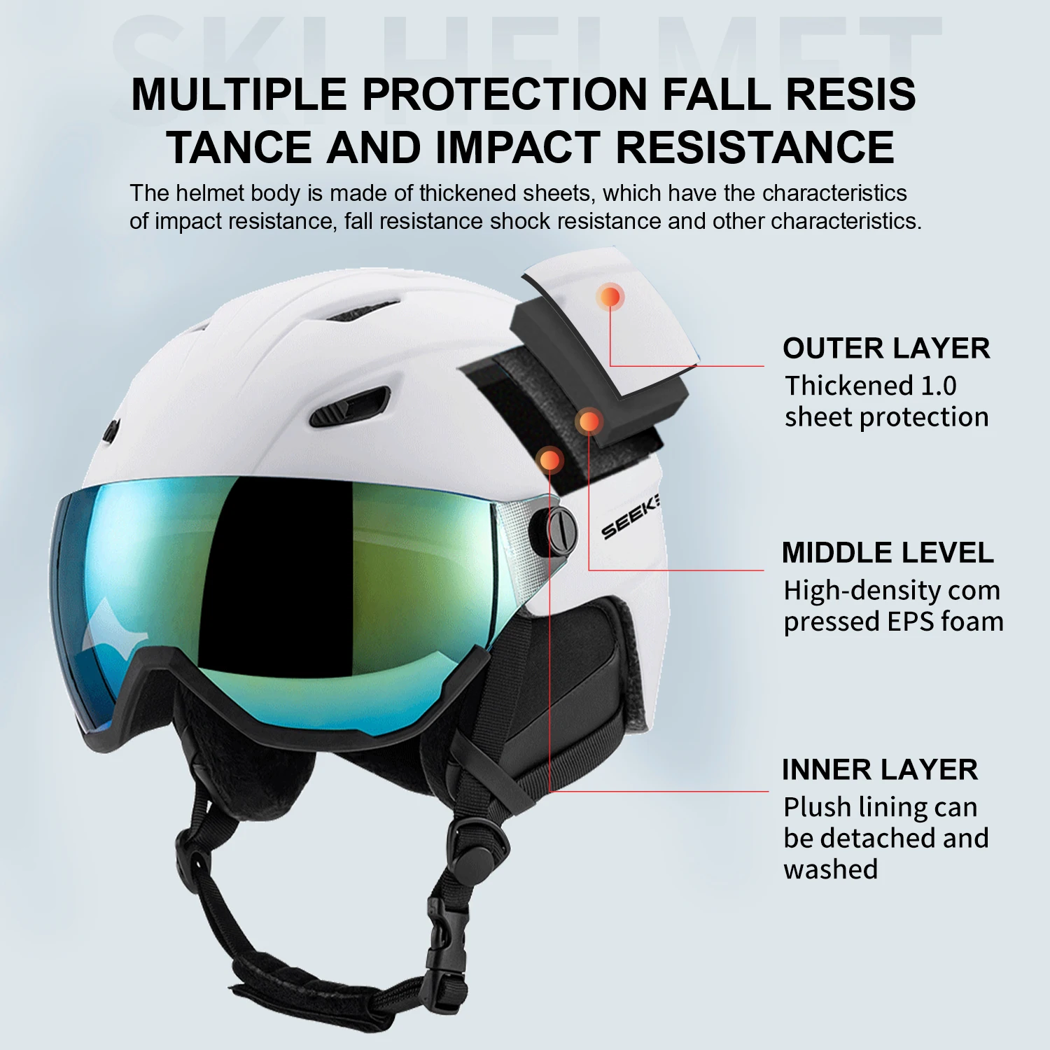 หมวกกันน็อคสกี SEEKER พร้อมแว่ - Ski Helmet With Integrated Visor บทวิจารณ์และราคา