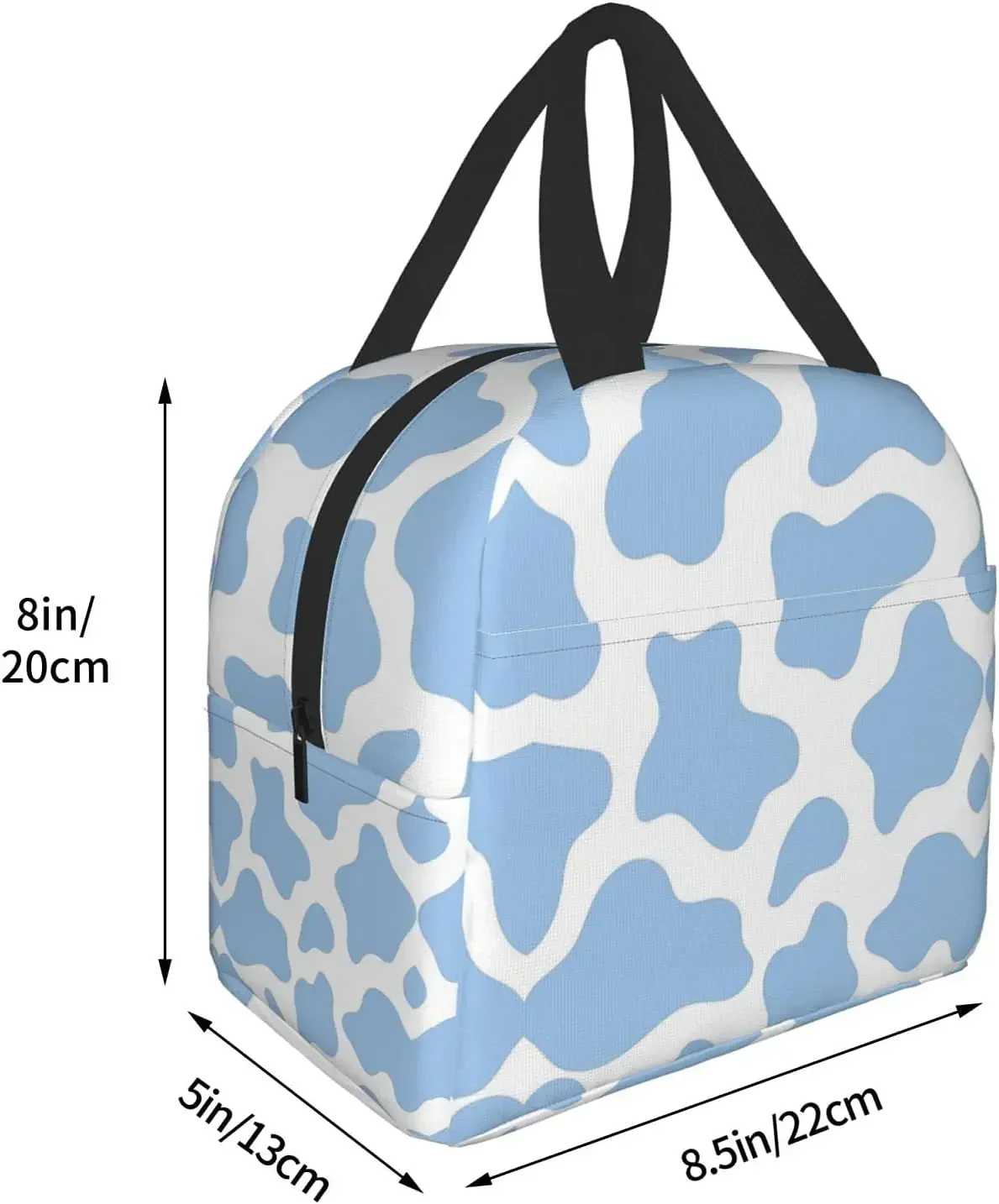 Light Blue Cow Animal Lunch Bag for Travel Work Picnic Bento Cooler Reusable Tote Lunch Boxes Insulated Container Shopping Bags