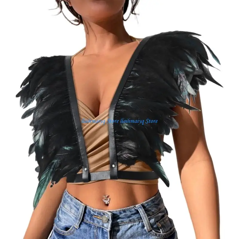 573B Cape Middeleeuwse Halloween Cosplay Kostuums voor volwassen vrouwen Victoriaanse Gotische veer Schouder Shrug Shawl