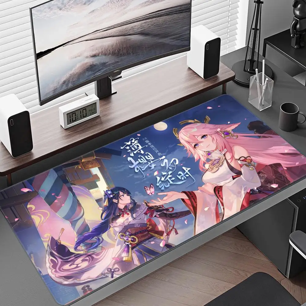 

Genshin Impact Mouse Pad Yae Miko Gaming Accessories Desk Mat Pc Gamer ковер Keyboard Mouse Mats Deskmat Laptop Mousepad Rug Xxl