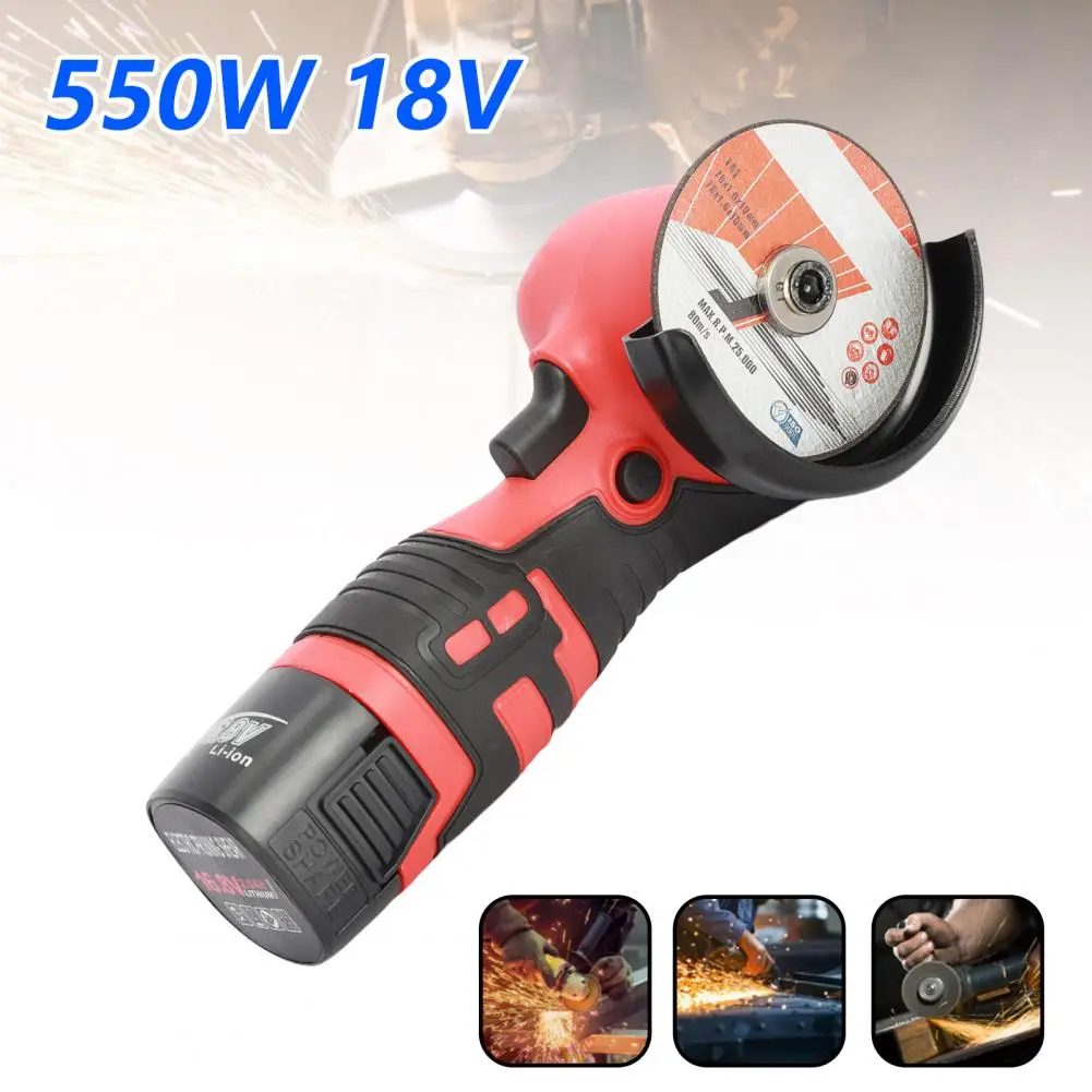 Angle Grinder 550W 18V Mini Angle Grinder Powerful Motor High Speed Non-Slip Handle Batteryoperated Low Noise Electric Polishing