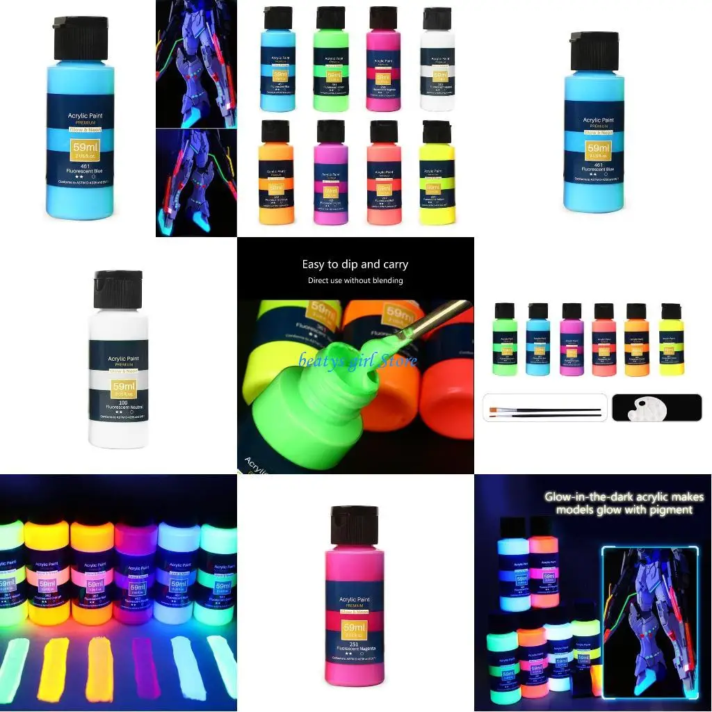 

C7AB Fluorescent Color Acrylic Paint Waterproof Paints Rich Pigments Acrylic Colors