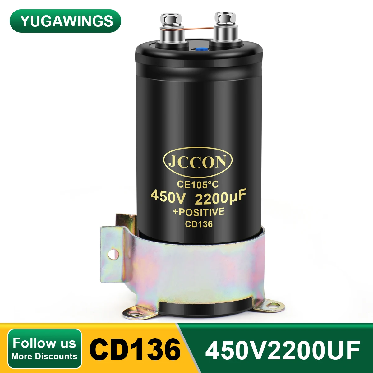 

450V2200UF 50x105 MFD Aluminum Screw Audio Filtering Electrolytic Capacitor 105℃ JCCON CD136 Bolt Capacitors 2200UF