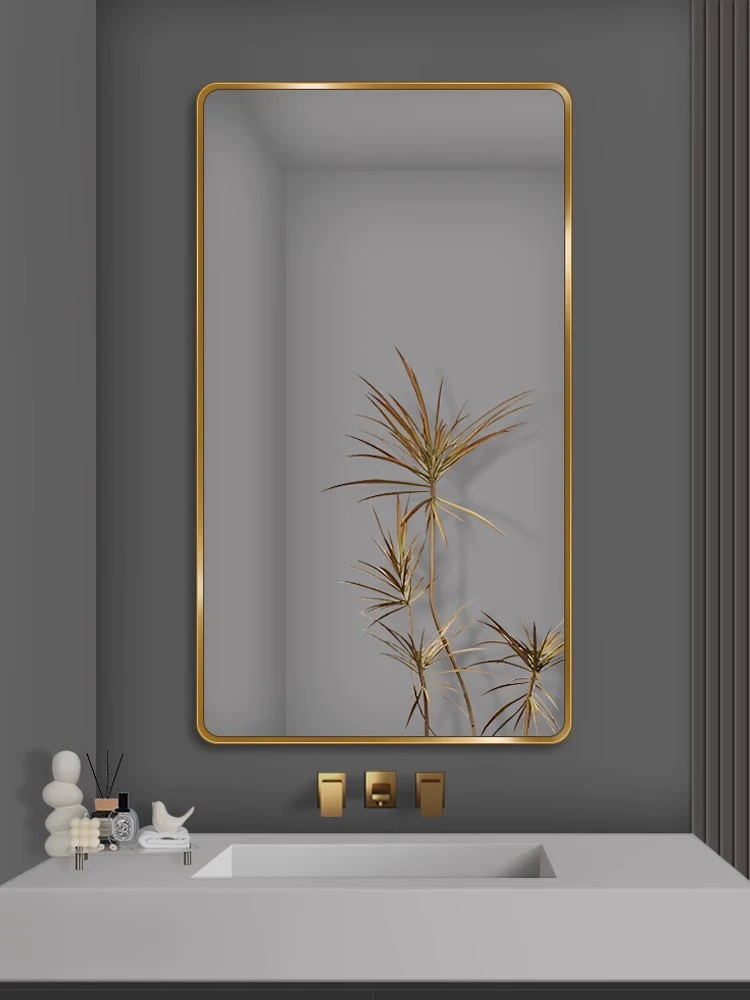 Modern Light Luxury Style Bathroom Dressing Mirror Wall-Mounted High Definition Large Mirror Aluminum Frame Washstand Mirror