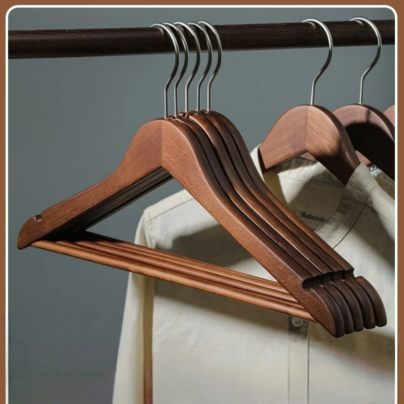 

5PCS Vintage Walnut Wooden Coat Hangers with NorSlip Pant Bar Premium Lotus Wood with NotchesSwivel Hook for Suit Jackets Shirts