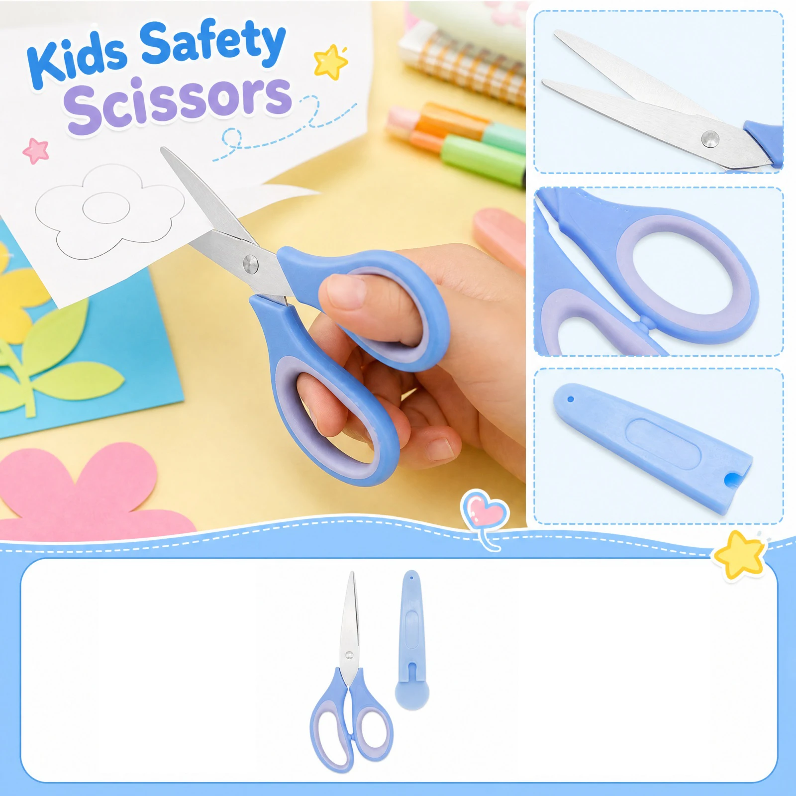 6 Inch Rubber Safety Scissors for Kids, Scissors for Cutting, Stainless Steel Scissors for School and Home Use