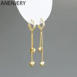 ANENJERY Silver Color Heart Chain Tassel Hoop Earrings Simple Classic Golden Women Jewelry  oorbellen