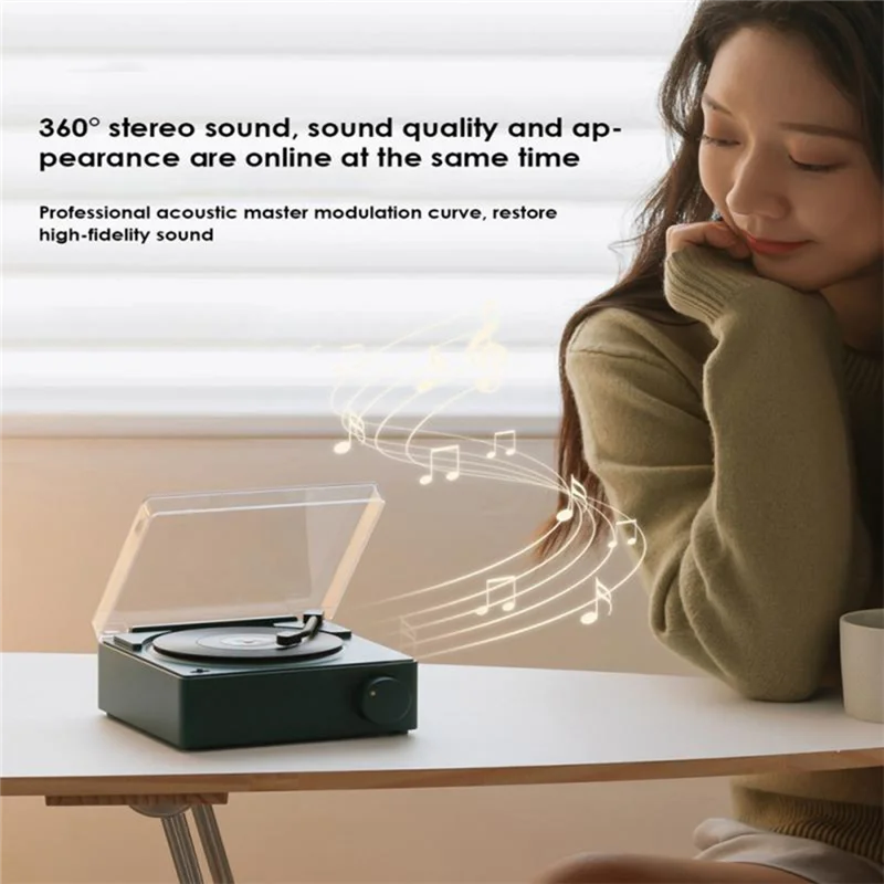 Multifunctional Bluetooth Speaker Alarm Clock Vinyl Record Player Desktop Sound Box for Home Living Room Bedroom-B