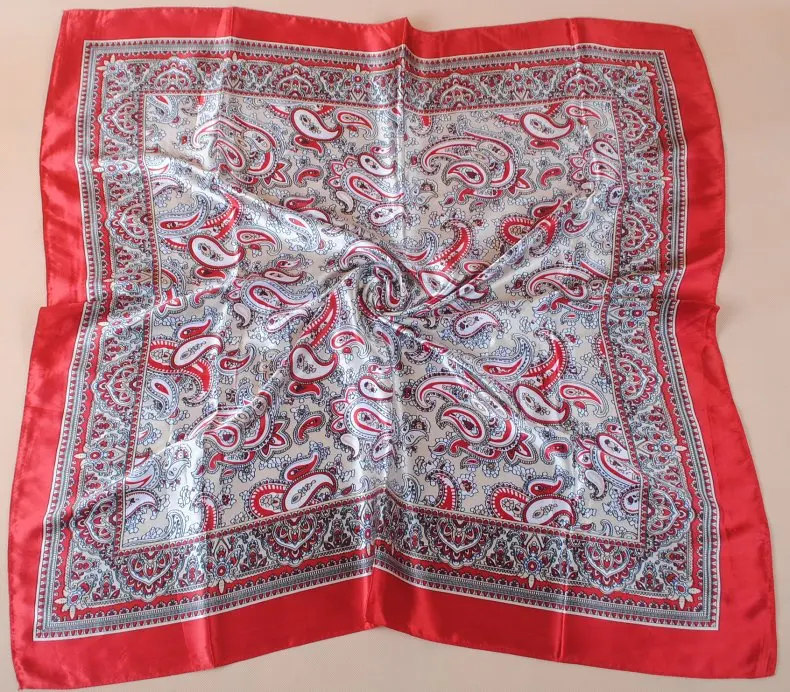 90X90cm Kopf Schal Frauen Luxus Marke Seide Quadrat Schal Foulard Satin Bandana Weiche Halstuch Hijab Haar Schals für Damen – Detail 2