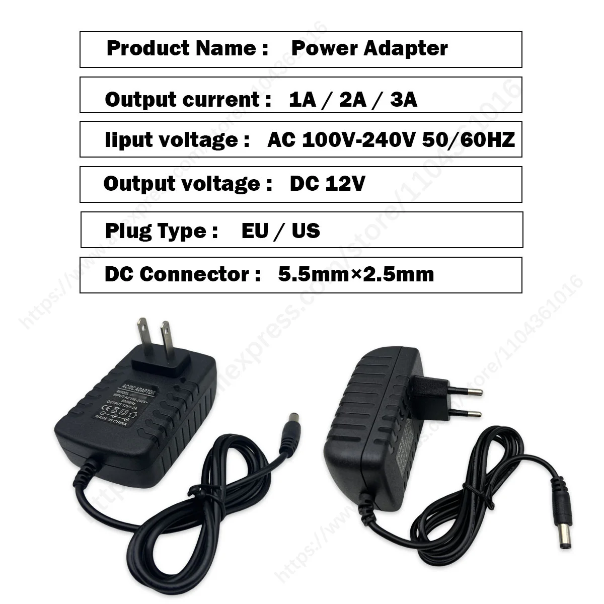 Alimentation électrique 12 V AC 110V 220V à DC 12 V EU US, adaptateur secteur, source, chargeur, convertisseur, DC 12 V l'autorisation, pipeline 3A, pilote LED