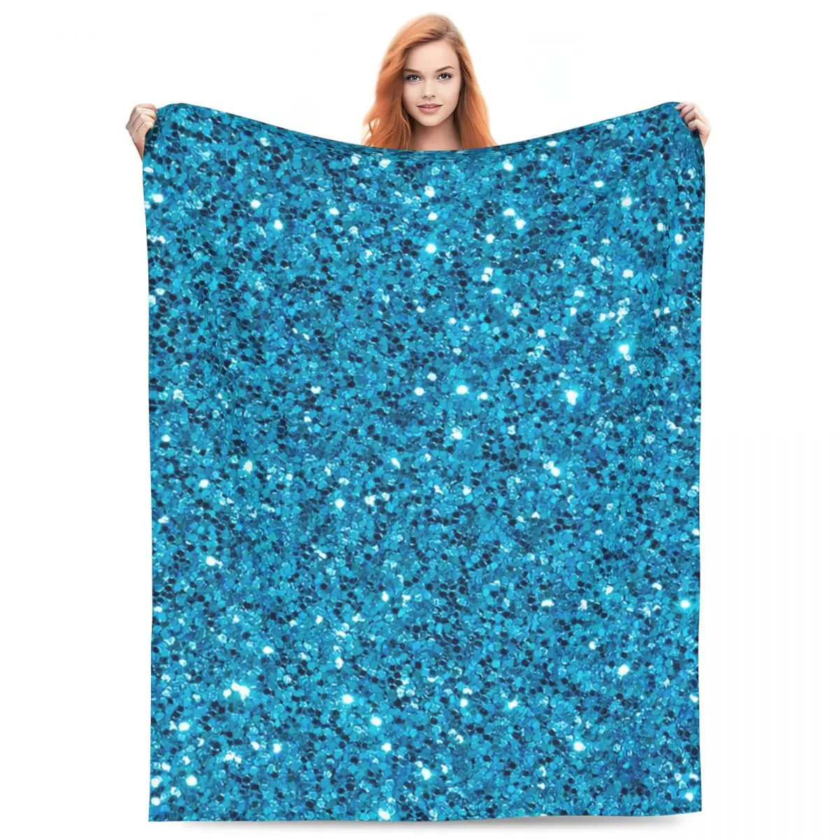 Turquoise Glitter Sparkle Blanket Flannel Sofa Throw Blanket Super Soft for Home Bedroom Throws Bedspread Quilt