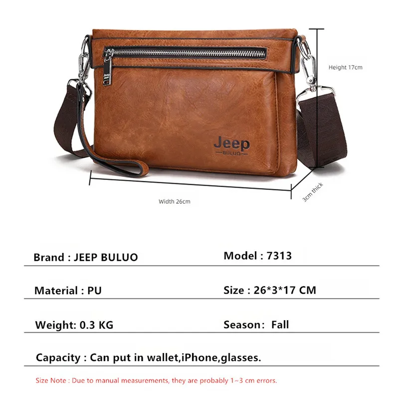 JEEP BULUO New Hot Men's Handbags Fashion Leather High quality Business Men Crossbody Shoulder Clutch Bags Male Brand Daily Bag