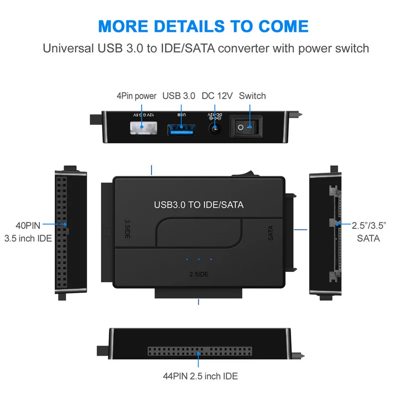

Адаптер SATA/IDE на USB 3.0, кабель-конвертер для жестких дисков SATA и IDE 2.5/3.5 дюйма для ПК и Macbook