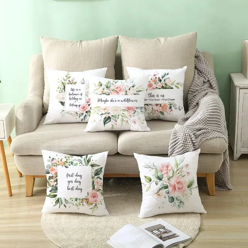 Spring Letter Print Flower Pillow Case Home Decor for Sofa Cushion Cover Polyester Pillow Cover Drop Shipping Housse De Coussin