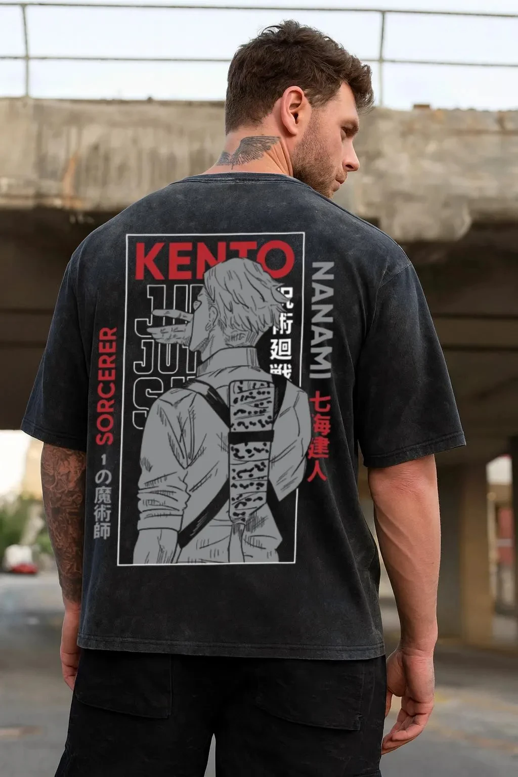 

Jujutsu Kaisen Аниме Acid Washed Oversize Футболка Kento Nanami Аниме Футболка Подарок для него Графический короткий рукав Мужчины Женщины Всесезонный