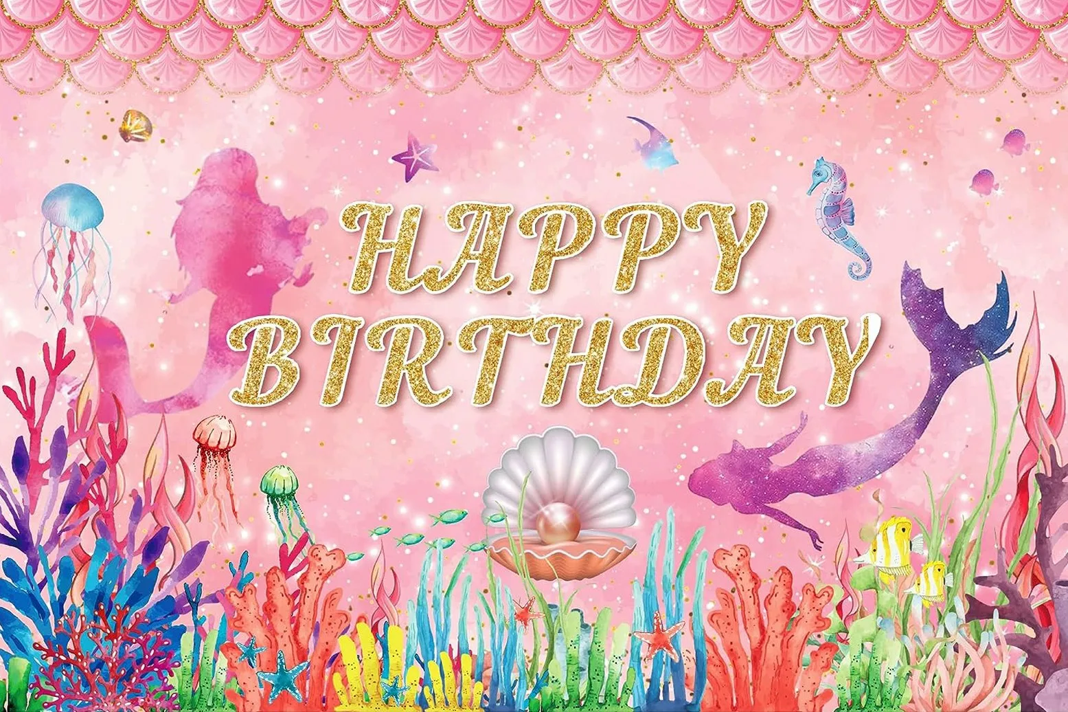 

Pink Mermaid Girls Under The Sea Ocean Coral Sea Shell backdrops computer print birthday Photography Studio Backgrounds