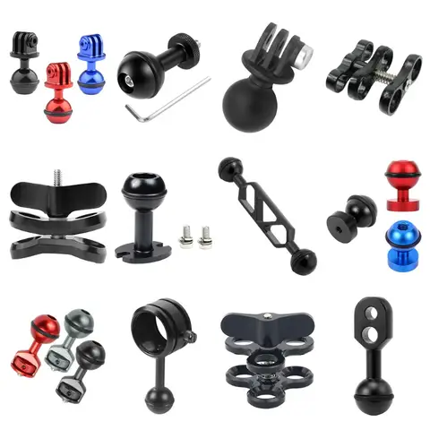 1 inch Ball Head Adapter 1/4" Screw Fixed Mount Butterfly Clip for Gopro SLR Camera Underwater Diving Bracket Tray Light Clamp
