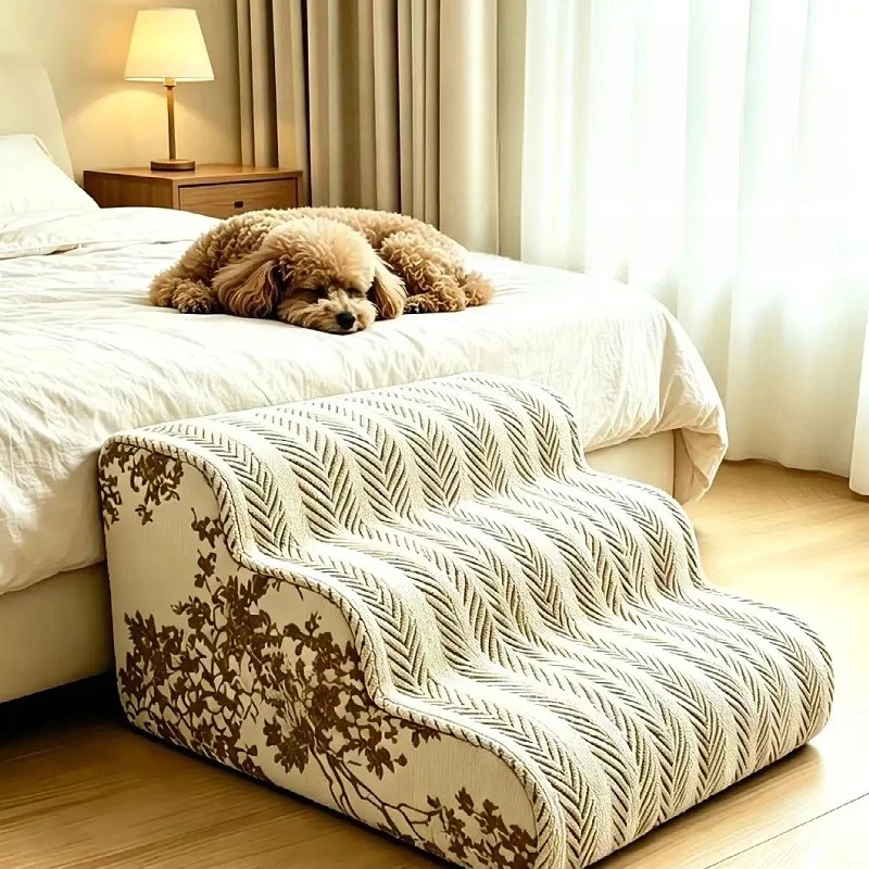 Ladder Dogs Pets Vertical Stripes Dogs Supplies Puppys Stairs Beside Sofa Beds Ramp for Dogs Protecting Pets Joint Safety Stairs