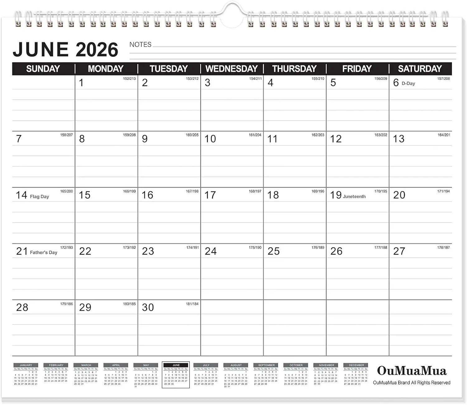 

19-Month Wall Calendar 2026-2027, Jun 2026-Dec 2027, 14"x11.5" Hanging Planner, Thick Paper, Ruled Blocks