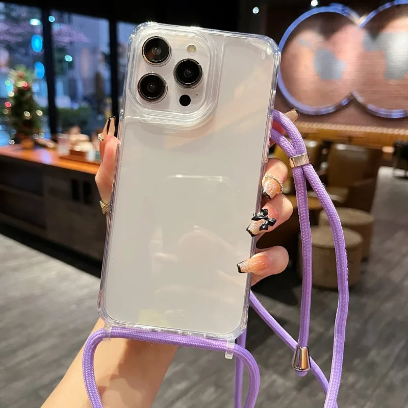 Transparente Schutzhülle mit Trageband für iPhone 17 18 16 15 13 12 11 14 Pro Max Mini X XS Max Plus Air, Umhängekordel, Kunststoff-Acryl-Abdeckung – Detail 16